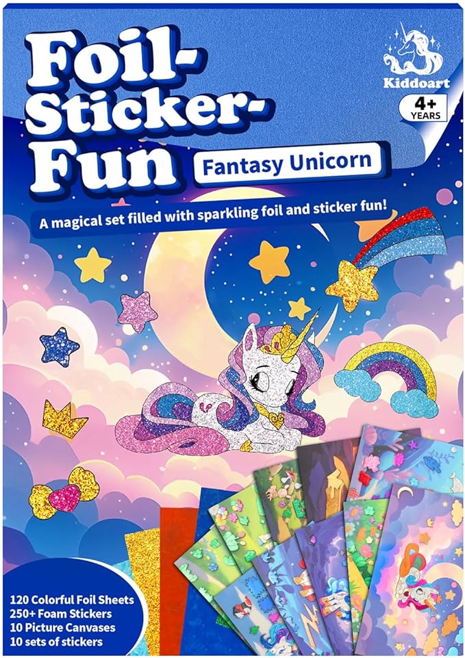 ManeFoodou Foil Fun - Princesses No Mess Art for Kids, Craft Kits & Supplies, DIY Creative Activity, Travel Toys, Birthday Gifts for Ages 4, 5, 6, 7-12 (Unicorn)