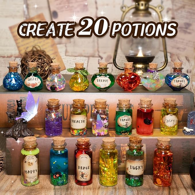 LDomet Magic Potions Kit for Kids - Mix 20 Fairy Dust Potion Bottles, Halloween Christmas Party Decorations, Creative Gift Craft Toy for Ages Boys Girls 6 7 8 9 10+