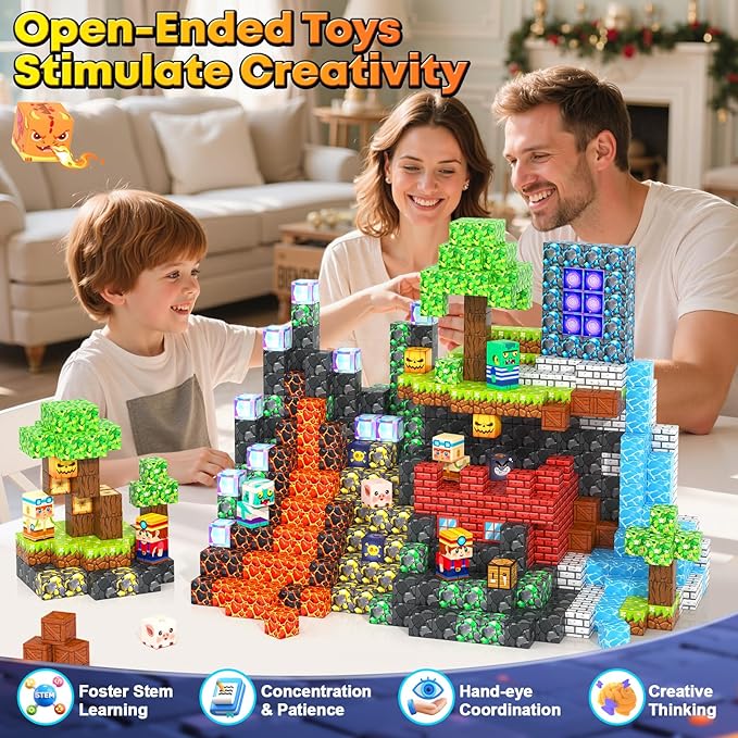 Magnetic Blocks Toys, Build Mine Magnet World Set, Magnetic Tiles Building for Boys & Girls Age 4-8 5-7, STEM Montessori Sensory Toys for Toddlers Kids Gifts