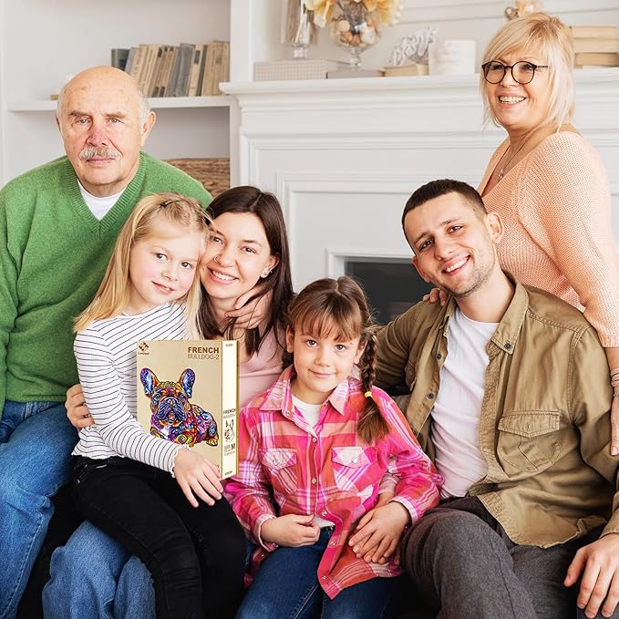 Wooden Puzzles for Adults, Jigsaw Puzzles for Adults Kids, French Bulldog Wooden Puzzle Unique Shaped Wood Puzzles Adult, Birthday Gifts for Friends Family Game (11.4 * 10.9in 200pcs)