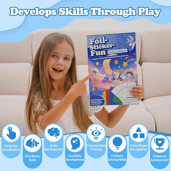 ManeFoodou Foil Fun - Princesses No Mess Art for Kids, Craft Kits & Supplies, DIY Creative Activity, Travel Toys, Birthday Gifts for Ages 4, 5, 6, 7-12 (Unicorn)