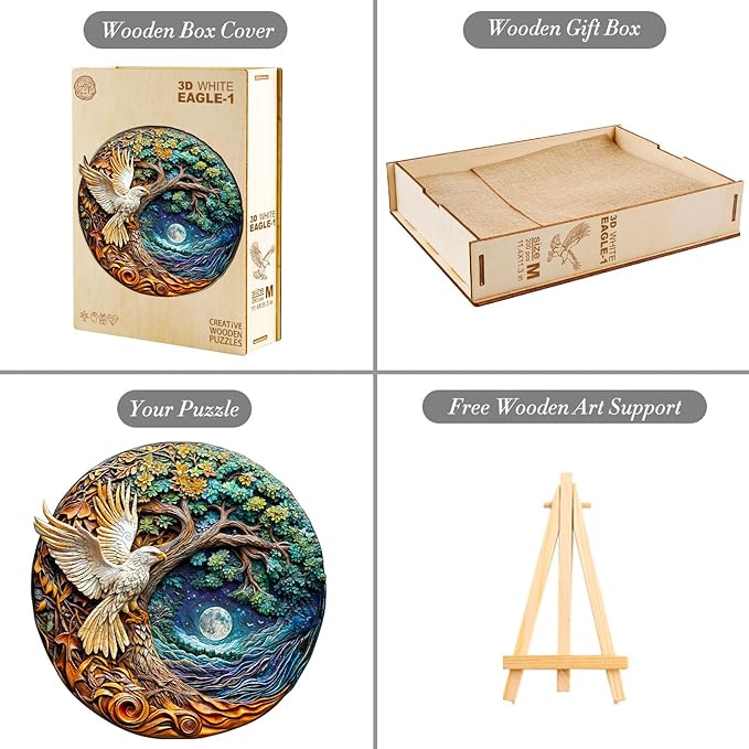 KAAYEE Wooden Puzzles for Adults, 3D Visual Effect White Eagle Wooden Jigsaw Puzzle Unique Shape Wood Puzzle Adult, Birthday Gifts for Puzzle Lovers Family Games (M-11.4 * 11.3in-200pcs)