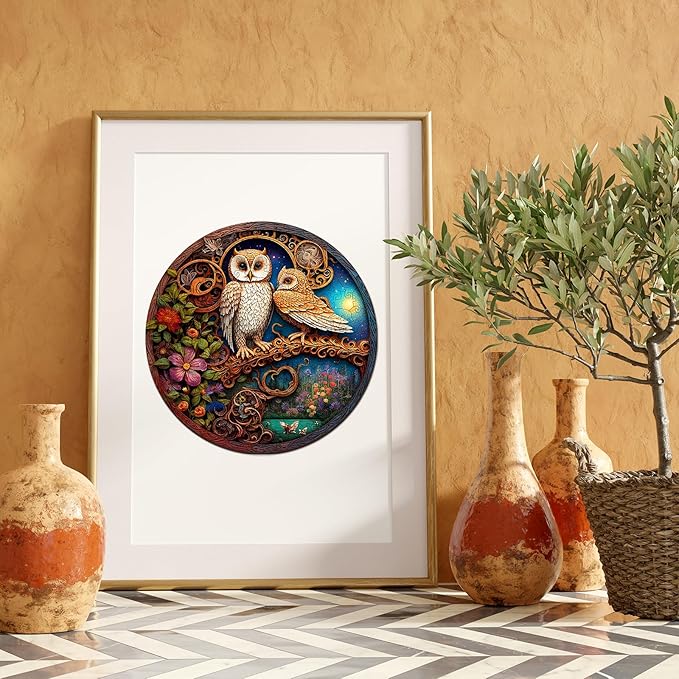 Wooden Puzzles for Adults, Unique Puzzles for Adults, Irregular Animal Shaped Wooden Jigsaw Puzzles, Creative Birthday Gift,11.8 x 9.1 inch, Owl Family