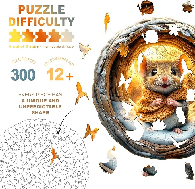 Wooden Puzzles for Adults - Unique Shape 3D Vision Wooden Puzzle - Cave Mouse Wooden Puzzles - Challenging Adult Animal Puzzles Creative Gifts - Birthday Gifts for Adults - Puzzle Toys - (300pcs)