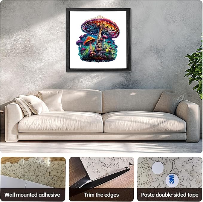 Wooden Jigsaw Puzzle for Adults,Magical Mushrooms Wood Puzzles 300 Piece,Thanksgiving Birthday Gifts Family Game,Unique Shape Puzzle Challenge 14.9 x 14.9 Inch