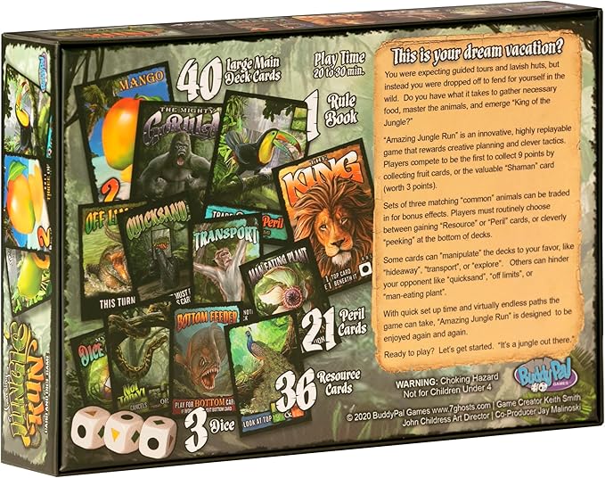 Amazing Jungle Run Card & Dice Game with Playmat. 1 to 4 Players, 12 and up.