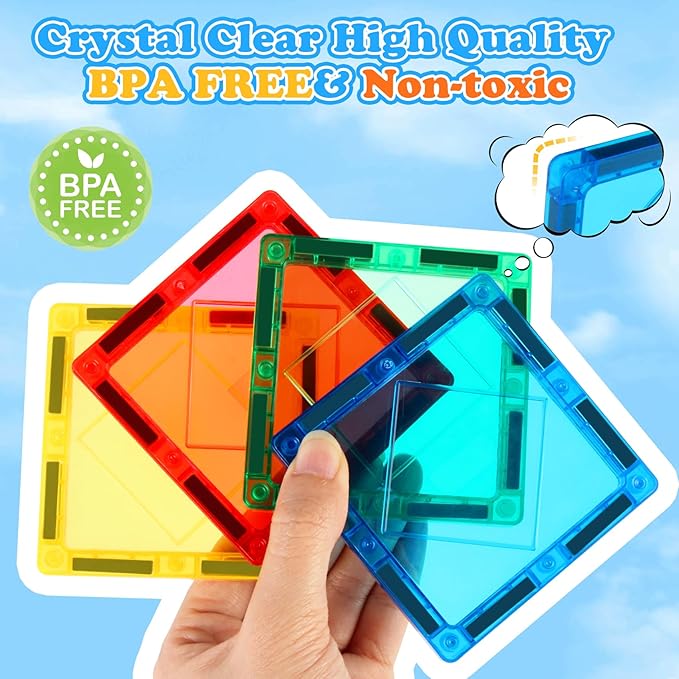 Magnetic Tiles Kids Toys, Magnetic Building Blocks STEM Magnet Building Set Preschool Learning Magnet Toys for Kids Ages 3-5 4-8, Sensory Montessori Toy for Toddlers 3+ Year Old