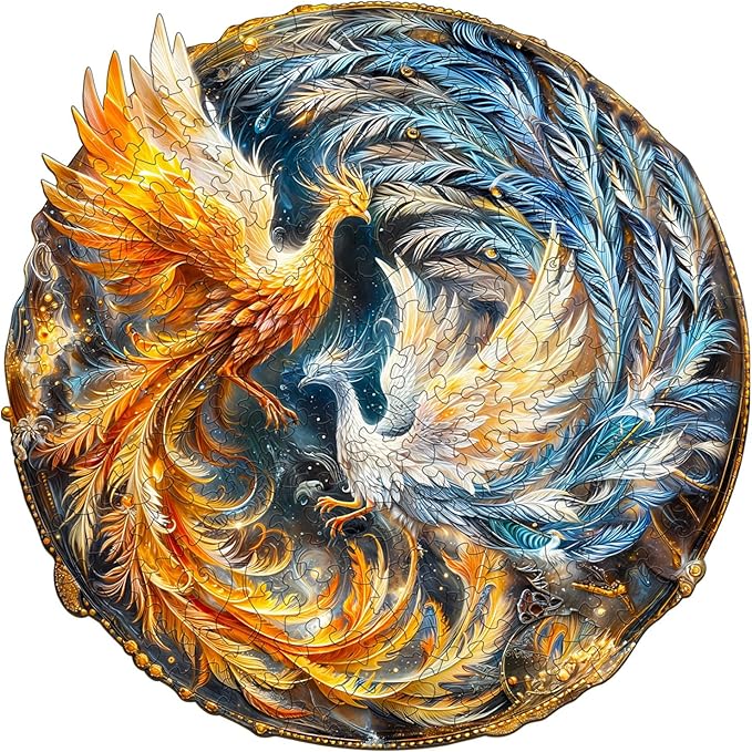 Wooden Puzzles for Adults, 300 Pieces Phoenix Puzzles, Wooden Adult Puzzles, Unique Jigsaw Puzzles Gifts for Puzzle Lover (L-13.3 * 13.3in)