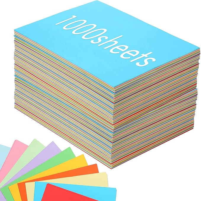 Sherr 1000 Sheets Construction Paper Bulk Colored Cardstock A4 9" x 12" Heavyweight Craft Printer Paper for Kids Bulk School Supplies Art(Rainbow Color)