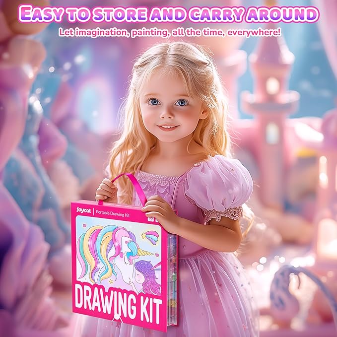 JoyCat Magical Unicorn Drawing kit for Kid,55 Pcs Stationery Kit with Washable Scented Marker&Twist Crayon,Glitter Marker,Ideal Gift for Girl Aged 4-10,Fun and Creative Art & Craft Supply