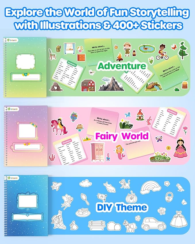 D-FantiX My Storybook Art Kit, Creative Writing & Drawing Activity Set for Boys & Girls, Hardcover Comic Book Making Kit with Stickers, DIY Arts and Crafts Supplies Gifts for Kids Ages 5, 6, 7, 8-12
