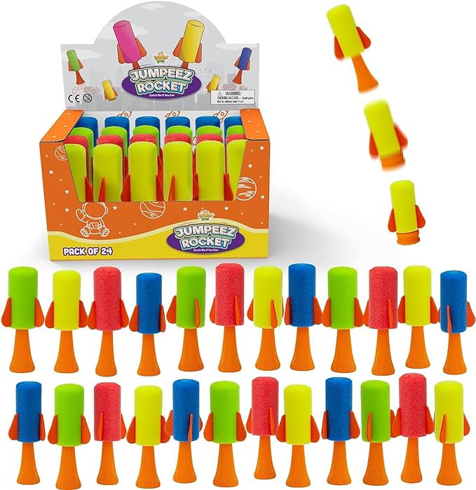 IPIDIPI TOYS Jumpeez Jumping Rocket Poppers – 24-Pack Spring Launcher Toys for Kids – Ideal Birthday Party Favors, Goodie Bag Stuffers, School Prizes, Classroom Rewards for Boys & Girls