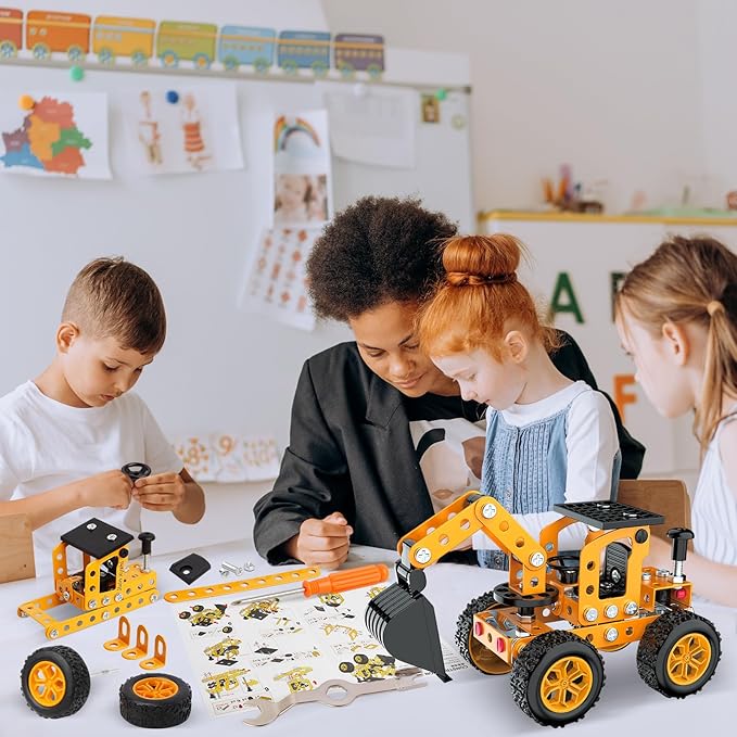 Building Sets Stem Assembly Toys Metal 3-D Puzzle Excavator and Plane Model Value Bundle: 2 Kits | 1 Box Parent-Child Interaction Construction Sets Gifts for Kids 8-16