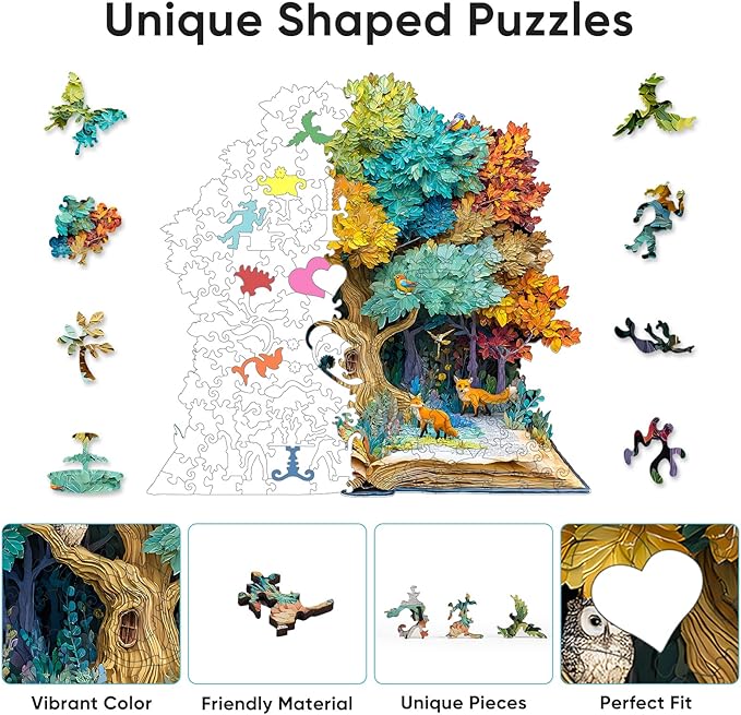 Wooden Puzzles for Adults, 500 Pieces Tree Book Wooden Jigsaw Puzzles, Unique Shaped Puzzle Gift for Adults and Kids on Birthday, Thanksgiving, Challenging Family Puzzle Games (16.9“*16.1")