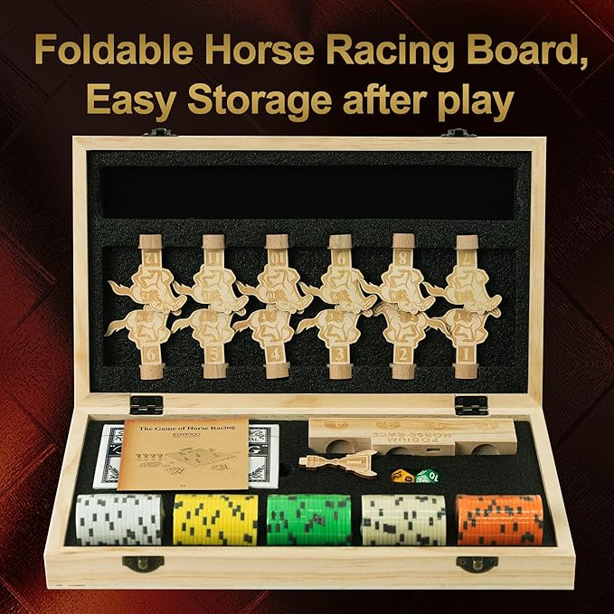 Horse Race Board Game, Magnetic Horse Racing Game with 100 Chips, 12 Magnet Wooden Horses, 2 D12 & 2 Cards, Thickened Solid Wood Horse Game Set Luxury Board Games for Family Nights Party Gifts