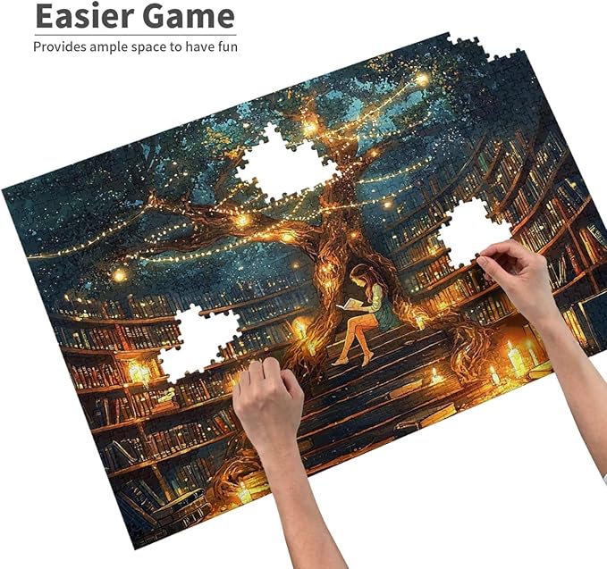Library Book Puzzle Jigsaw Puzzles for Adults 1000 Pieces A Girl Sitting Under Bookshelf Puzzle Funny Puzzles for Friends Family Activity Game Nights