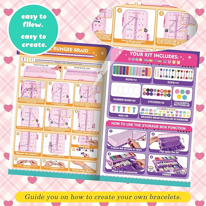 Hewaurorion Friendship Bracelet Making Kit Toys, Arts and Crafts String Maker Tool for Kids Ages 8-12, Bracelet DIY Christmas Birthday Present Gifts for Teen Girls (Yellow/Blue)