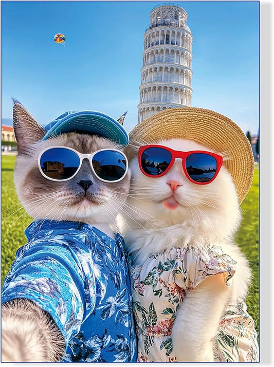 500 Piece Jigsaw Puzzle for Adults, Puzzles for Kids and Teens Family Games Cats' Selfie Against Leaning Tower 20.9×15''