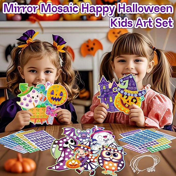iGetooy 10 Sets DIY Mosaic Stickers for Kids, Halloween Art Craft Kit with 720+ Stickers, Travel Toys for Kids, Birthday Gifts for Girls and Boys 3-8 Year Olds