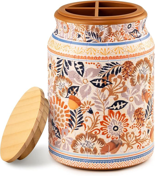 3D Puzzle Jar 128 Plastic Pieces for Adults - Autumn Abundance Use Includes Divider Pen & Utensil Holder with Wooden Lid Dining,Study Living Room Medium [BA1017]