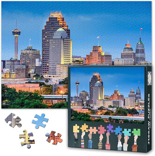 Puzzles for Adults 1000 Pieces Beautiful San Antonio Skyline Challenging Jigsaw Puzzles for Adults, 27.5x19.7 Inch Puzzle Game for Women Home Decor Birthday Gift (Texas Cityscape Skyscrapers)