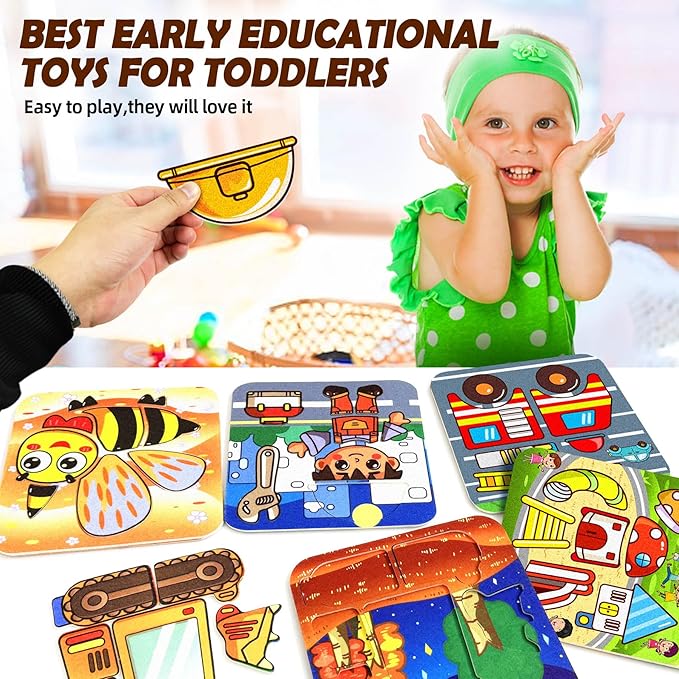 5 Sets Felt Puzzles for Toddlers 1-3,Toddlers 2-4,Felt Puzzles Educational Montessori Toys Gifts for 1 2 3 Year Old Kids Learning Toy Travel Game Gift for Boys Girls