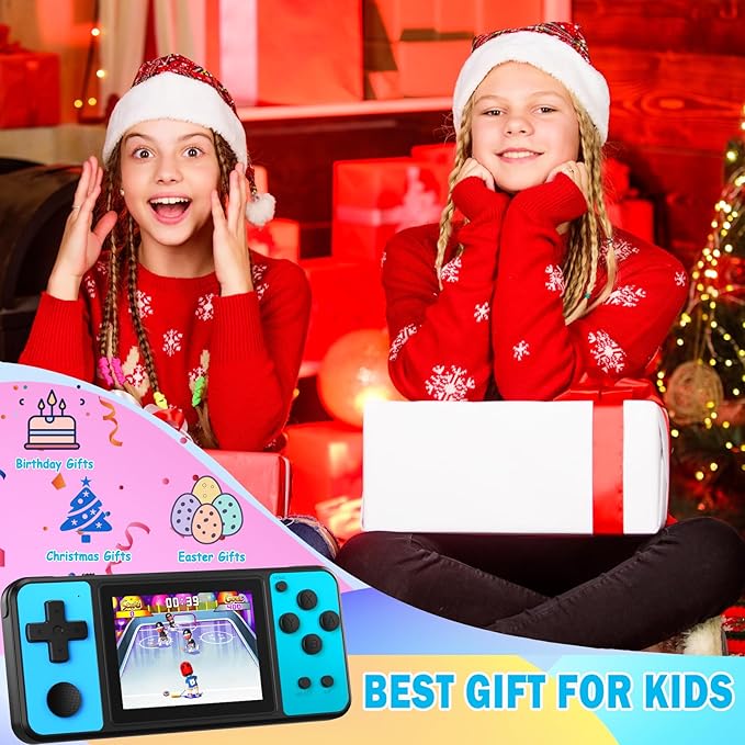 Beico 32 Bit Kids Handheld Games Preloaded 139 Video Games,Portable Electronic Toys with 3.0" IPS Screen Rechargeable Battery,Gaming System Birthday Gifts for Boys Girls Ages 4-12 (Blue)