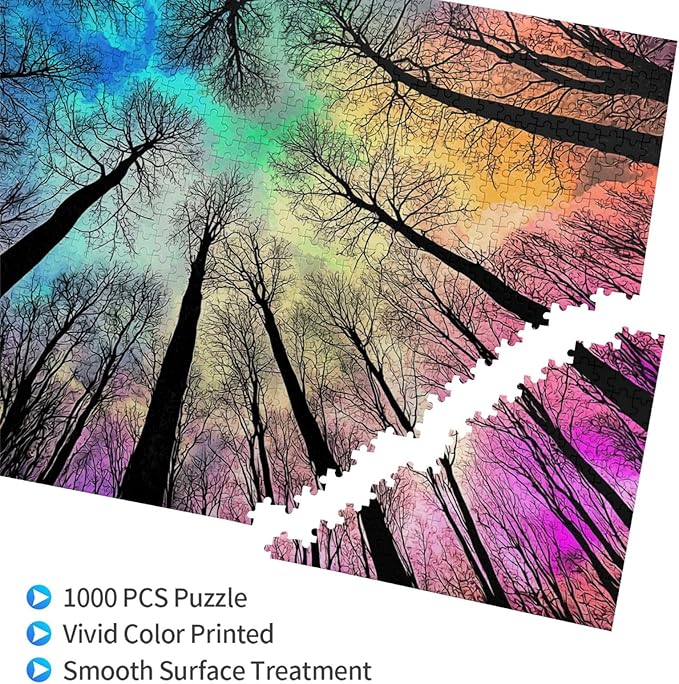 Colorful Forest Under Starry Night 1000 Pieces Colorful Gradient Magic for Adult,Hard Challenge Puzzle Northern Lights Starry Night Glow in The Dark Puzzle for Birthday Gifts and Family Game