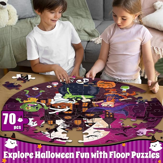 70PCS Halloween Floor Puzzles for Kids, Jumbo Floor Puzzle for Kid Age 3-5 Toddler Floor Puzzle Educational Learing for Kids