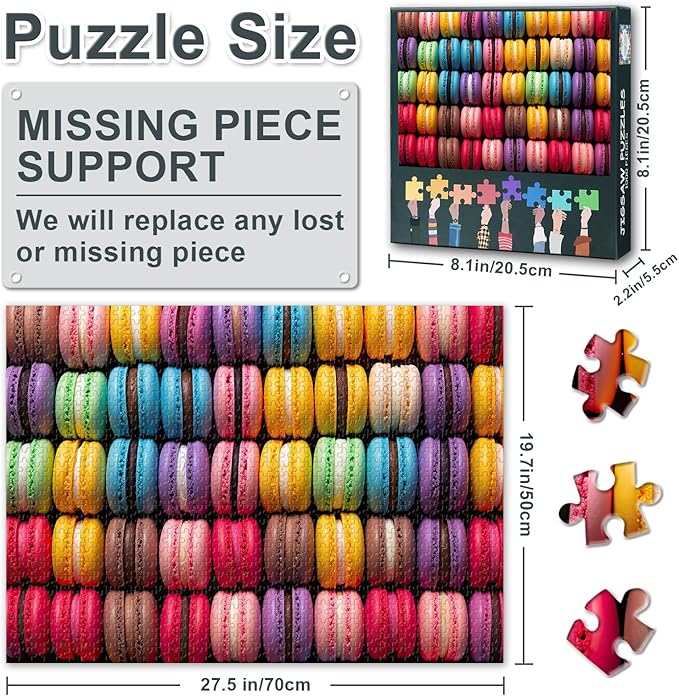 Adult Puzzles 1000 Pieces - Vibrant Macaroons & Dessert Art, Jigsaw Puzzle for Adults with Sweet Treats Design, 1000-Piece Puzzle Board - 27.5x19.7 in