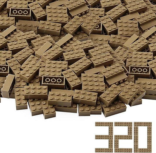 Feleph 2x4 Bricks 320 Pieces Dark Tan Classic Parts Building kit Creative Play Set Blocks Toy Accessories Compatible with 3001 Major Brands (Dark Tan)