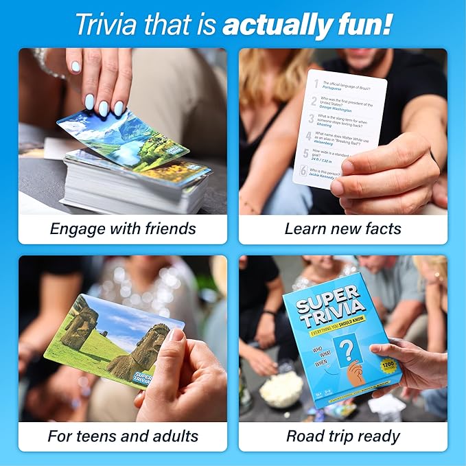 Super Trivia Game for Adults with 1200 Questions - Fun Board Game for Adults - Family Road Trip Travel Game for The Pursuit of Trivial Knowledge