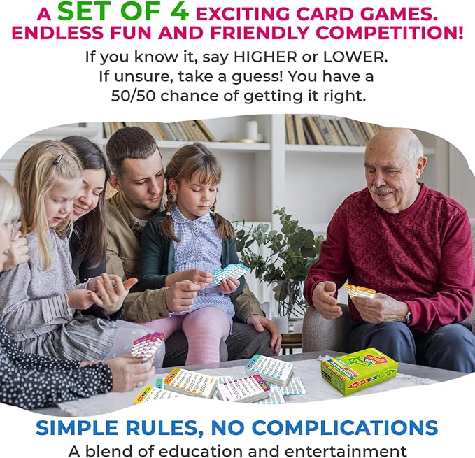 QUOKKA Trivia Board Games for Kids and Adults V2.0 - Family Night Board Game Cards 4xSet to Guess Fun Questions | Easy to Learn | 2 + Players - Challenge History, Science, Geography & More