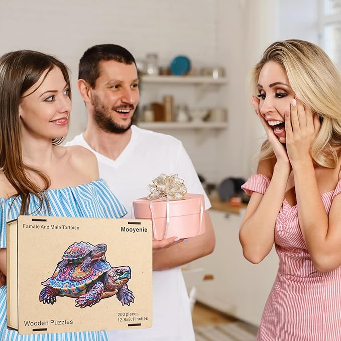 Wooden Jigsaw Puzzle, 200 Pcs Unique 3D Shape Jigsaw Puzzles, Wood Puzzle Gift Box Packing, Medium Size Letter, Creative Gift for Adults and Kids, Fun Challenging (200PCS, Turtle)