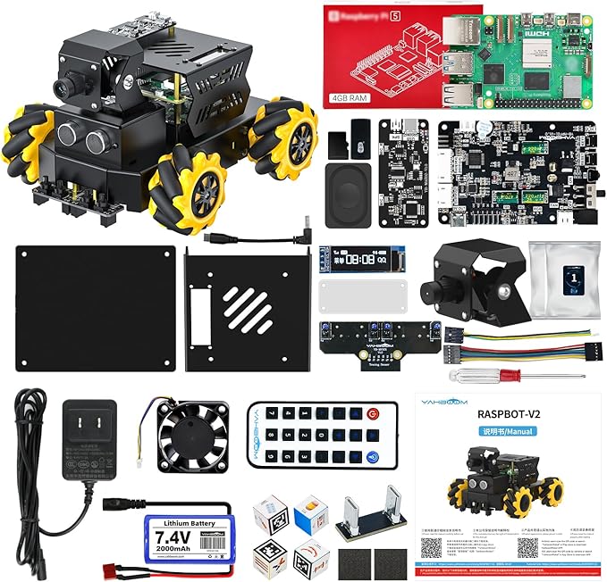 Yahboom Raspberry Pi 5 4GB RAM ROS2 Robot Car 360°Movement, AI Vision & Tracking, Integrated Multimodal Large AI Model OpenRouter, AI Voice Interaction(Superior with RPi5-4GB)