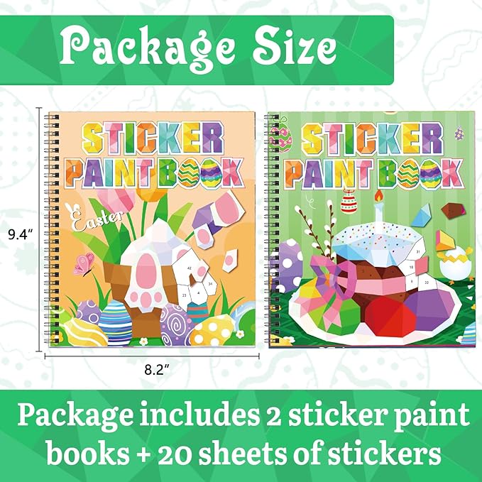 Omgouue 2PCS Easter Day Crafts for Kids Ages 4-8 Sticker Paint Books Includes Eggs Bunny Chick and More Designs Gift Party Create 20 Pictures Sticker Sheets are Separate