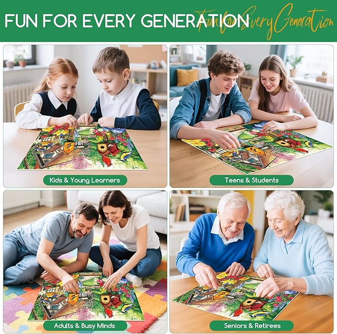 300 Piece Puzzles for Adults, Garden Birds Birdhouse Village Puzzle for Adults Kids Seniors,Large Piece Funny Puzzle for Kids Ages 8-10 10-12,Flowers House Puzzles Perfect for Game Nights,20.5x15 in