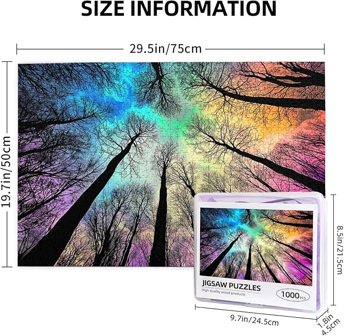 Colorful Forest Under Starry Night 1000 Pieces Colorful Gradient Magic for Adult,Hard Challenge Puzzle Northern Lights Starry Night Glow in The Dark Puzzle for Birthday Gifts and Family Game