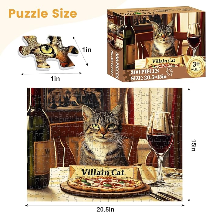 300 Pieces Jigsaw Puzzles for Adults, Cat Puzzle for Adults Children Seniors, Animal Puzzle 300 Pieces, Gift for Birthday, Home Decor, Fun for Family Entertainment(20.5 * 15 in)