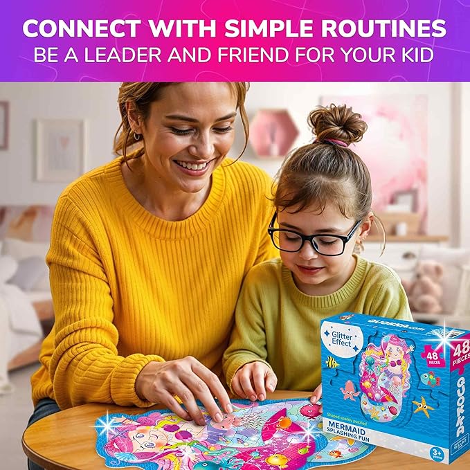 QUOKKA Shimmer Puzzles for Kids Ages 4-6 – 48 Piece Shaped Jigsaw Puzzles for Toddlers 3-5 – 4-Pack Princess, Mermaid, Butterfly & Unicorn Children's Game Ages 4-8 – Unique Gift Toy for Preschoolers