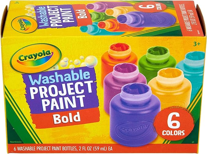 Crayola Washable Kids Paint (6ct), Essential Preschool Supplies, Paint Set for Kids, Must Have Arts & Crafts Supplies, Nontoxic, Preschool Learning Activities for Toddlers