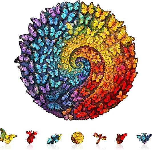 Wooden Puzzles for Adults - Swirl Butterfly Wood Puzzles Adult - Unique Animal Shape Wooden Jigsaw Puzzles for Adults - Birthday Gifts for Puzzle Lovers, Family (11.4 * 11.3in)