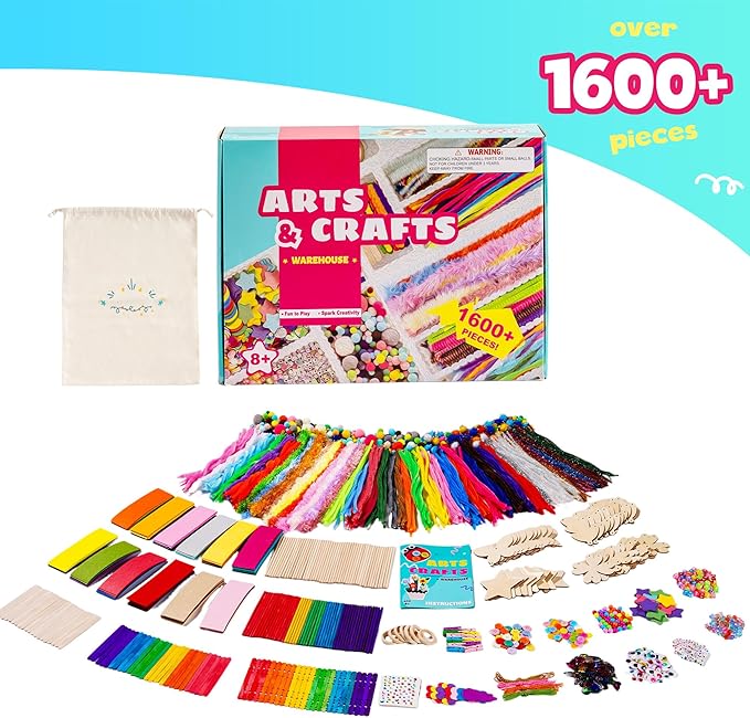 rowood Arts and Crafts for Kids,Craft Supplies for Kids Ages 4 5 6 7 8 9 10 11&12,DIY Craft Box Art Kit Warehouse Project Birthday Christmas Gift for Girls and Boys