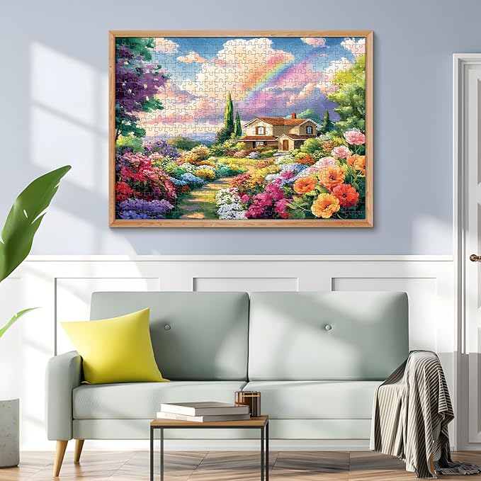 500 Piece Puzzles for Adults, Rainbow Floral Garden 500 Piece Puzzle, Colorful Cottage Jigsaw Puzzle, Perfect for Family Game Night, Home Wall Decor, Ideal Gift for Adults, Kids, Seniors, 20.5 x 15 in
