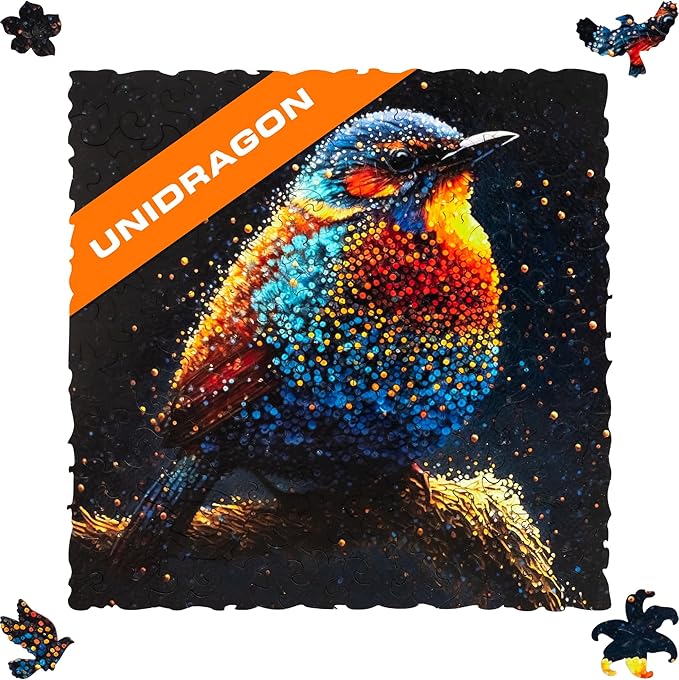 UNIDRAGON Original Wooden Puzzles for Adults - Pop Art Birdy 100 Pieces 5.5" x 5.5" (14 x 14 cm), Beautiful Gift Box, Unique Shape Best Gift for Adults and Children