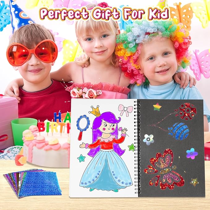 Art & Craft Activity,Foil Craft Princess DIY Fun Art Kits,No Mess Creative Foil Art Kits Set Drawing Game for Kids,Birthday Gifts Crafts Supplies Travel Toys for Girls Boys Ages 4 5 6 7 8 9 Year Old