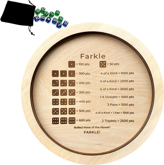 Farkle Dice Tray, Farkle Classic Dice Game with Tray and 2 Sets of 6 Pearl Dice, 12" Wooden Dice Tray for The Classic Family Game