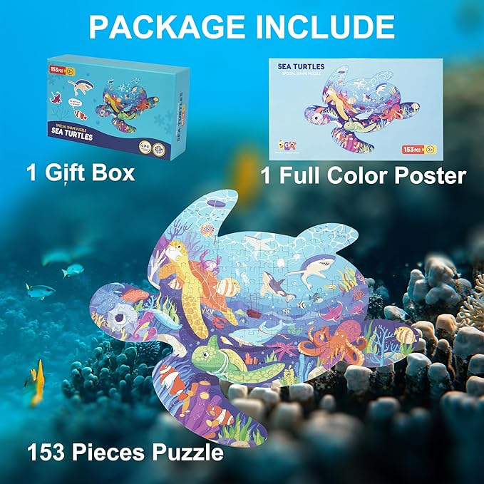 Sea Turtle Jigsaw Puzzles for Children - 153 Pieces Fun Puzzles, Perfect for Kids' Development and Family Bonding Activities!