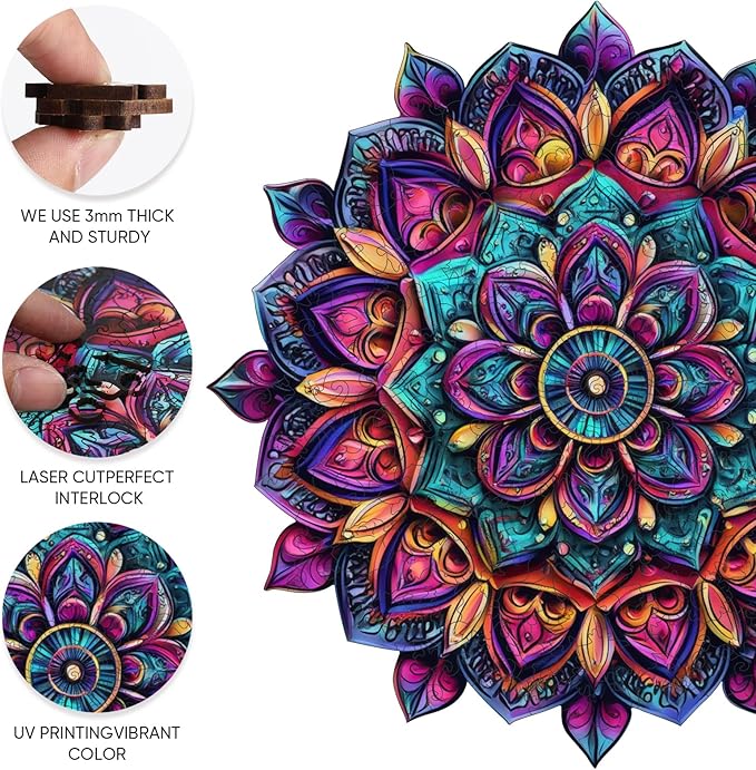 Wooden Jigsaw Puzzles, Mandela Wooden Puzzles for Adults, 500 Pcs King Size 16.8'' x 16.9'', Luxurious Shaped Wood Puzzle, Beautiful Package, Best Gift for Adults and Kids, Family Game