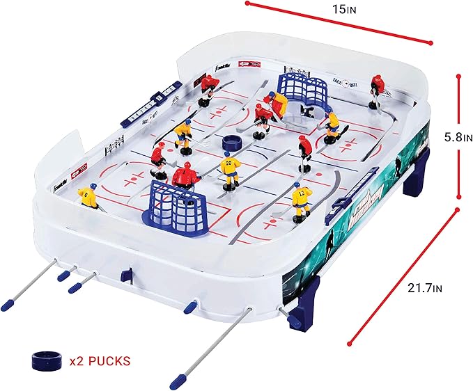 Franklin Sports Table Top Rod Hockey Game Set - Perfect Hockey Toy + Gameroom Game for Kids + Family - Mini Tabletop Rod Hockey Board + Pucks Included